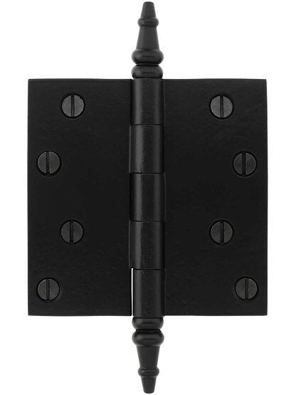 4-Inch Cast Iron Door Hinge With Steeple Tips in Matte Black
